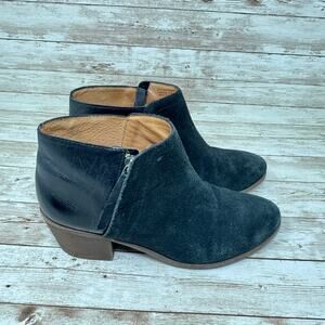 Madewell Cait E2237 Black Suede Leather Side Zip Ankle Bootie Women's Size 7